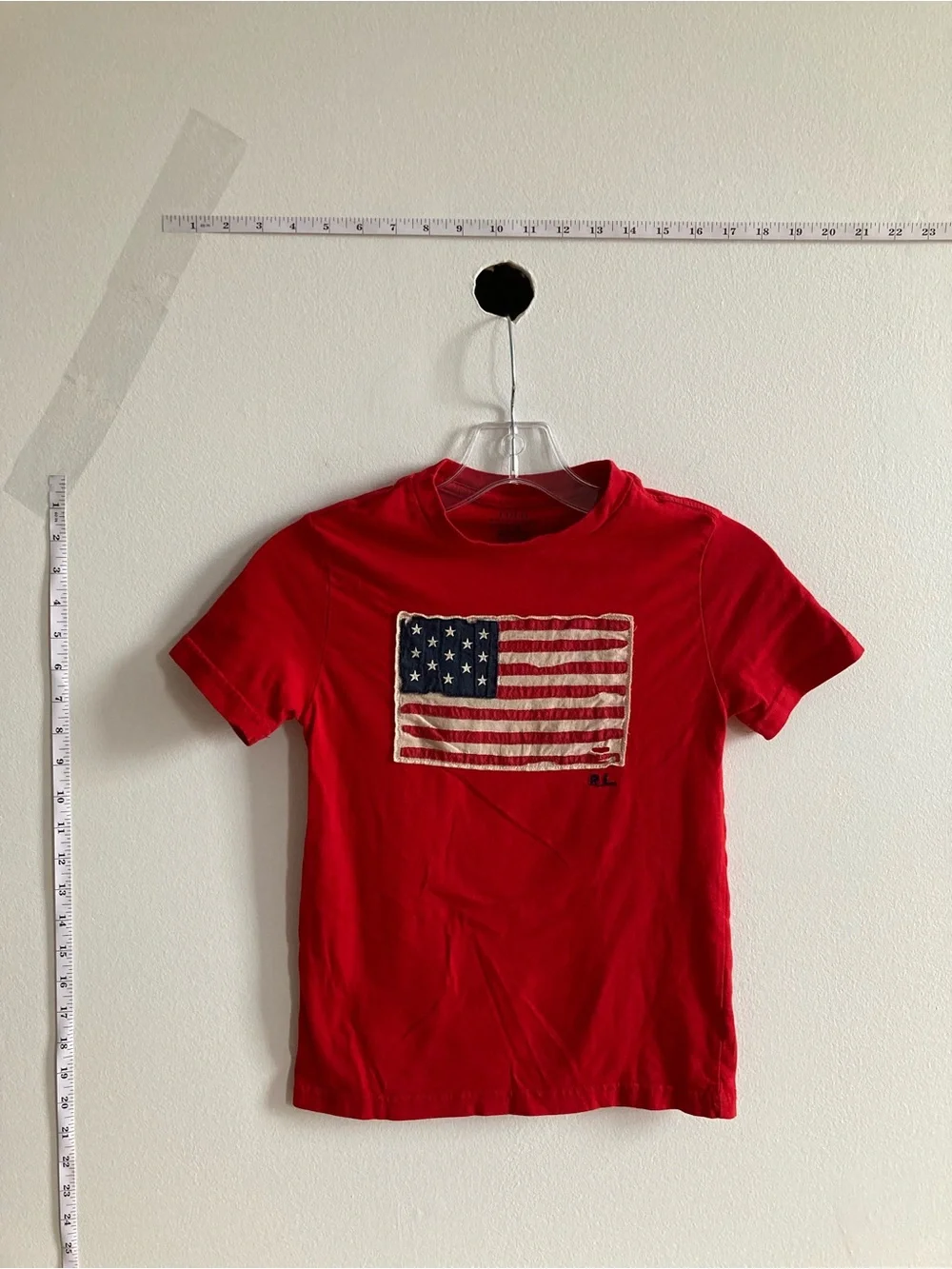 Ralph Lauren 7 130cm American Flag Patch Red Vintage Heritage Kids Tee